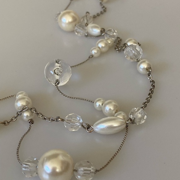 Necklace Two Strands Satellites Faux Acrylic Pearls & Beads Silver Tone 38” - Picture 9 of 11